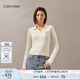 Calvin KleinJeans秋冬女士休閑通勤ck刺繡V字POLO領(lǐng)內(nèi)搭打底針織衫J224778 YBI-牛乳白 S