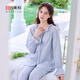 美標春秋新款長(cháng)袖純棉睡衣套裝女雙層棉紗全棉軟棉棉可外穿家居服冬 灰藍 （雙層棉紗） M （160/84A）