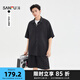 三福2025夏季男士肌理套裝 潮酷圓領(lǐng)上衣五分中褲男500082 黑色 M