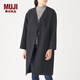 無印良品（MUJI）女式 羊毛混 雙面大衣 毛呢外套 秋冬簡約風(fēng)外衣W9AD225 深海軍藍(lán) L 165/88A