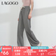 lagogo拉谷谷多色寬松闊腿褲女2024春新款拖地褲子軟糯垂感休閑褲 灰色(R2) S