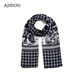 AJIDOU阿吉豆圍巾女款綿羊毛配飾絲巾新年跨年禮物 黑色+白色 190cm*70cm