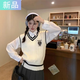 彌柯菲2025秋冬新款毛衣馬甲學(xué)院風(fēng)馬夾內搭外搭女韓版少女慵懶針織上衣 白色 M 【建議100-120斤】