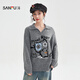 三福（SANFU）毛衣2025冬季搞怪貓咪圖案V字翻領(lǐng)寬松上衣女裝510497 深花灰 S