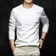 SUSTYLE國際輕奢品牌秋冬季男士高端中半高領(lǐng)長(cháng)袖打底衫男裝新款T恤上衣 白色-圓領(lǐng)款 5XL