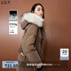 LILY冬新款女裝保暖鴨絨貉子毛連帽時(shí)尚通勤長(cháng)款羽絨服外套女 725可可棕 L