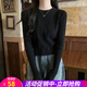 歐貝汐毛衣女春秋冬內搭2025設計感坑條修身短款女士上衣圓領(lǐng)打底針織衫 黑色 均碼