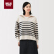 無(wú)印良品（MUJI）女式 米蘭諾羅紋編織 半拉鏈毛衣 米白色條紋 M