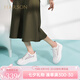 哈森女鞋透氣網(wǎng)面厚底真皮小白鞋女夏季休閑板鞋內(nèi)增高HWC220161 白灰透網(wǎng)牛皮革/織物 35