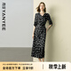 顏域碎花連衣裙女夏裝2025新款收腰顯瘦高腰過膝長裙氣質(zhì)復(fù)古裙子 黑白點(diǎn) 2XL