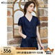 Olrain歐芮兒洗水牛仔拼接蕾絲套裝女夏季2025新款時(shí)尚休閑兩件套 牛仔藍(lán) L