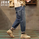 JEEP SPIRIT吉普美式復古牛仔褲男春季潮牌寬松水洗工裝錐形長(cháng)褲子 藍色 32