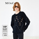 MO&Co.毛衣美麗諾春鏤空寬松燙鉆針織衫圓領女菱格摩安珂 黑色 XS 155