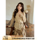 謎秀杏色苧麻針織衫送腰帶2025年秋新品上衣女木耳邊領(lǐng)側開(kāi)叉落肩罩衫 杏色 上衣 M