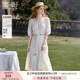 香影度假風(fēng)波西米亞白色連衣裙女2025夏裝新款含亞麻收腰v領(lǐng)裙子 米白 XL 170/92A/125-140斤