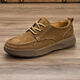 真皮新款頭層牛皮透氣復古男鞋耐磨牛筋底板鞋軟底軟面休閑皮鞋男 卡其色 39 (245mm)