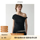 INSISFEMME【松弛感通勤】亞麻棉2025夏新款單肩扭結(jié)小飛袖修身多穿領(lǐng)T恤女 慕尼黑 M