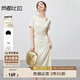 尚都比拉時(shí)尚優(yōu)雅直筒裙女夏季水滴鏤空腰部抽褶收腰彈力連衣裙