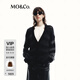 MO&Co.針織開(kāi)衫含馬海毛綿羊毛寬條紋閃蔥絨感破洞外套摩安珂 黑灰條色 S 160