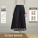 茵曼百搭高腰牛仔半身裙2025秋女裝新款顯瘦a字長(cháng)裙 深牛仔藍 XL