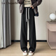 拉夏貝爾人字紋毛呢彎刀闊腿褲女秋冬新款香蕉褲 黑灰色【常規款】 2XL
