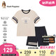 暇步士（Hush Puppies）童裝男童套裝25夏大童美式休閑短袖T恤兒童運(yùn)動(dòng)短褲 淺沙灰  130 