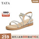 他她（TATA）絕美坡跟涼鞋女外穿一字帶時(shí)裝涼鞋秋季新款7UA03BL4 銀色 36