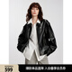 ELLE法式摩登高級感皮夾克女2025春季新款工裝風(fēng)時尚氣質(zhì)PU皮外套 黑色 S
