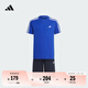 adidas大童速干休閑三條紋短袖套裝兒童夏季新款阿迪達斯輕運動   亮藍/白色/傳奇墨水藍   176