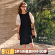 Olrain【七夕】歐芮兒夏季女裝直筒名媛風(fēng)撞色蕾絲拼接連衣裙 黑白色 XL