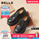 百麗（Belle）復古抓皺牛津鞋女2025秋新牛皮厚底增高休閑單鞋B2779CM5預售 黑色 37 (235mm)