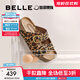 百麗（Belle）張凌赫推薦生巧吐司2代勃肯鞋女款魔術(shù)貼拖鞋D5Z1DBT5 棕色豹紋 （2.0升級） 38 (240mm)