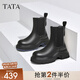 他她（TATA）厚底休閑切爾西靴女靴加絨顯瘦煙筒靴冬新款WJZ03DD4 黑(鞋底藍) 37
