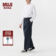 無印良品（MUJI）男式 絲光斜紋寬版褲 男士長(zhǎng)褲子春季款休閑褲AEZ01C4A 藏青色 L （175/88A）