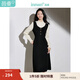 茵曼長(zhǎng)袖毛織連衣裙女2024年冬季新款小香風(fēng)假兩件內(nèi)搭中長(zhǎng)裙子 黑色 M