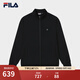 FILA 斐樂(lè )官方男士針織長(cháng)袖外套2025夏新款休閑基礎立領(lǐng)運動(dòng)上衣 正黑色-BK L 175/96A/L