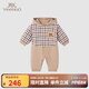 英氏（YEEHOO）【商場同款】超萌嬰兒服秋款男寶寶外出夾棉連帽哈衣