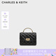 CHARLES&KEITH25秋季新品菱格鏈條手提斜挎包小方包包女包七夕禮物CK2-50701608 Black黑色 S