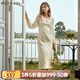 Olrain【七夕】歐芮兒新中式連衣裙女春裝新款國風氣質(zhì)修身旗袍長裙國風 杏色 S