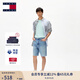 TOMMY JEANS【復(fù)古寬松】25夏季男裝美式潮流徽章破洞毛邊牛仔短褲 牛仔藍1AB 32