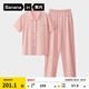 蕉內(nèi)棉棉500E睡衣女士5A抑菌棉莫翻領(lǐng)短袖長(zhǎng)褲夏季短褲家居服情侶套裝 【女士長(zhǎng)褲】氮粉 M