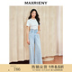 MAXRIENY經(jīng)典復(fù)古感淺藍(lán)色高腰闊腿開(kāi)叉牛仔褲褲子 淺牛仔藍(lán) M 02/36