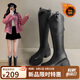 ZHR長(zhǎng)筒靴女冬季暖絨顯高靴子女經(jīng)典不過(guò)膝騎士靴女 KN11A 黑色 37 
