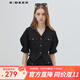 S.DEER圣迪奧夏季女裝個(gè)性時(shí)尚復古V領(lǐng)泡泡袖短款外套S23262202 黑色/91 L 170