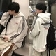 卡圖弛美式復古重磅三條杠衛衣男春秋季寬松潮流高街痞帥連帽衫衣服外套 白灰色 XL