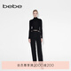 bebe冬季系列氣質(zhì)修身純色鏤空直筒長(cháng)褲休閑褲411001 黑色 XS