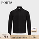 PORTS寶姿男裝春夏棉質(zhì)彈性全開(kāi)襟拉鏈長(cháng)袖修身毛衣MN8K007GXD002 BLACK M