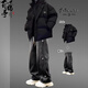 百鵲亭（BAIQUETING）冬季棉服外套男生休閑套裝潮流加厚保暖棉衣套裝寬松潮牌搭配帥氣 棉衣黑色+牛仔褲黑【兩件套】 XL 【120-140斤】