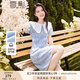香影小個(gè)子藍色連衣裙女2025夏季新款純棉法式娃娃領(lǐng)鏤空刺繡裙子 藍色 S