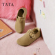 他她（TATA）復古勃肯鞋女鞋深口棉鞋毛毛平底單鞋 黃棕（滿(mǎn)幫款） 38